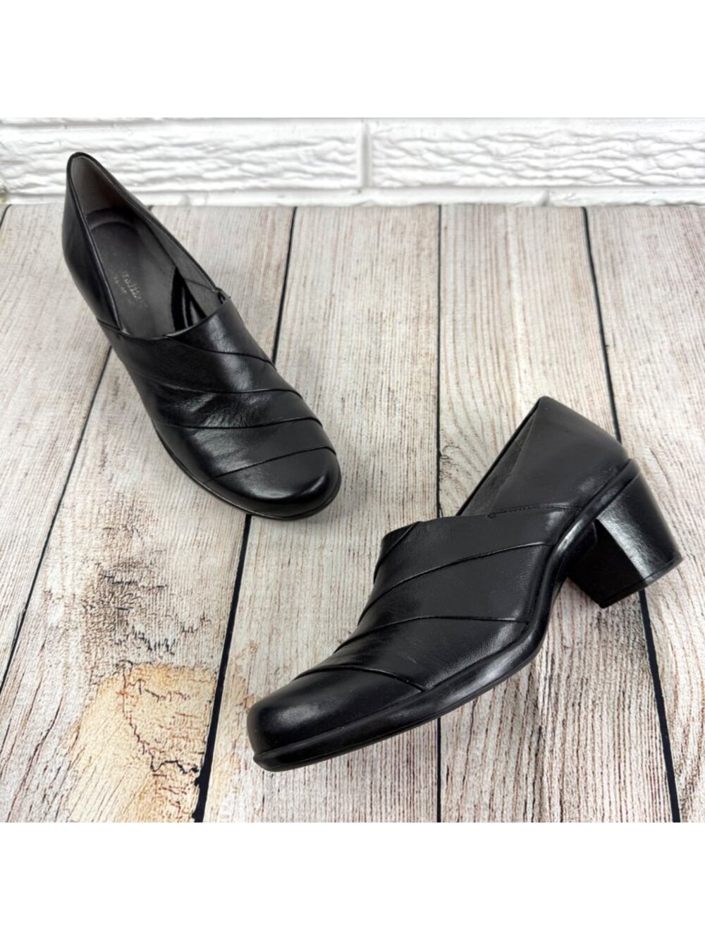 Naturalizer N5 Black Leather Comfort Dress Ankle Boot Slip On Block Heel Sz 8.5N